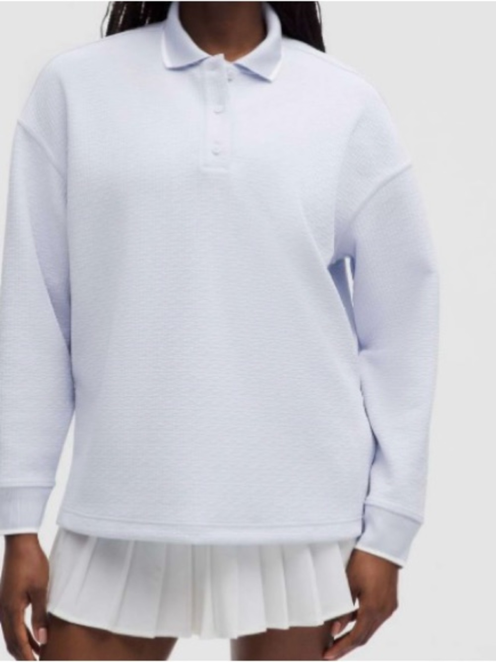 Lululemon Textured L/S Polo Shirt Sz 12 Color Starch Blue/White Top Buttons